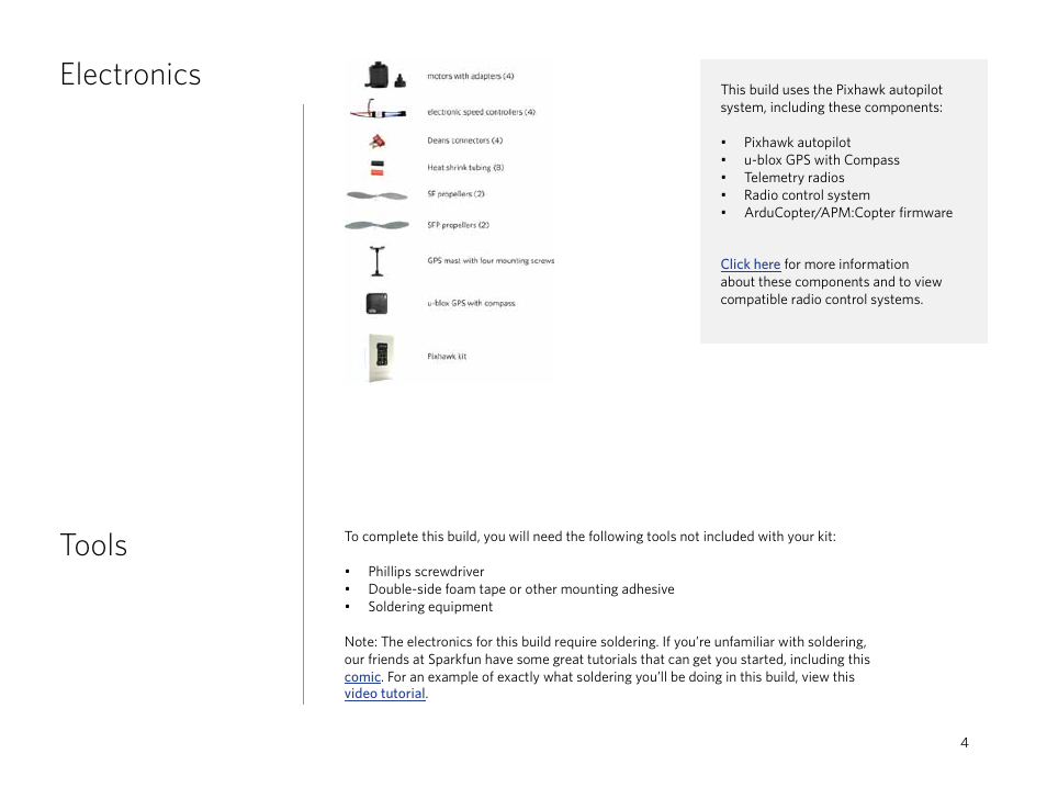 Electronics, Tools | 3D Robotics 3DR DIY Quad User Manual | Page 4 / 23