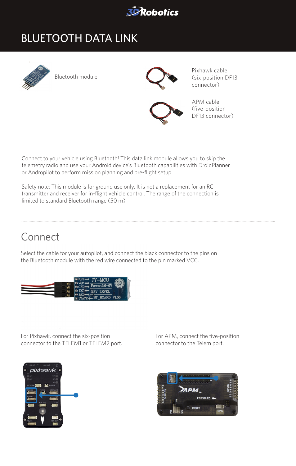 3D Robotics Bluetooth Data Link User Manual | 3 pages