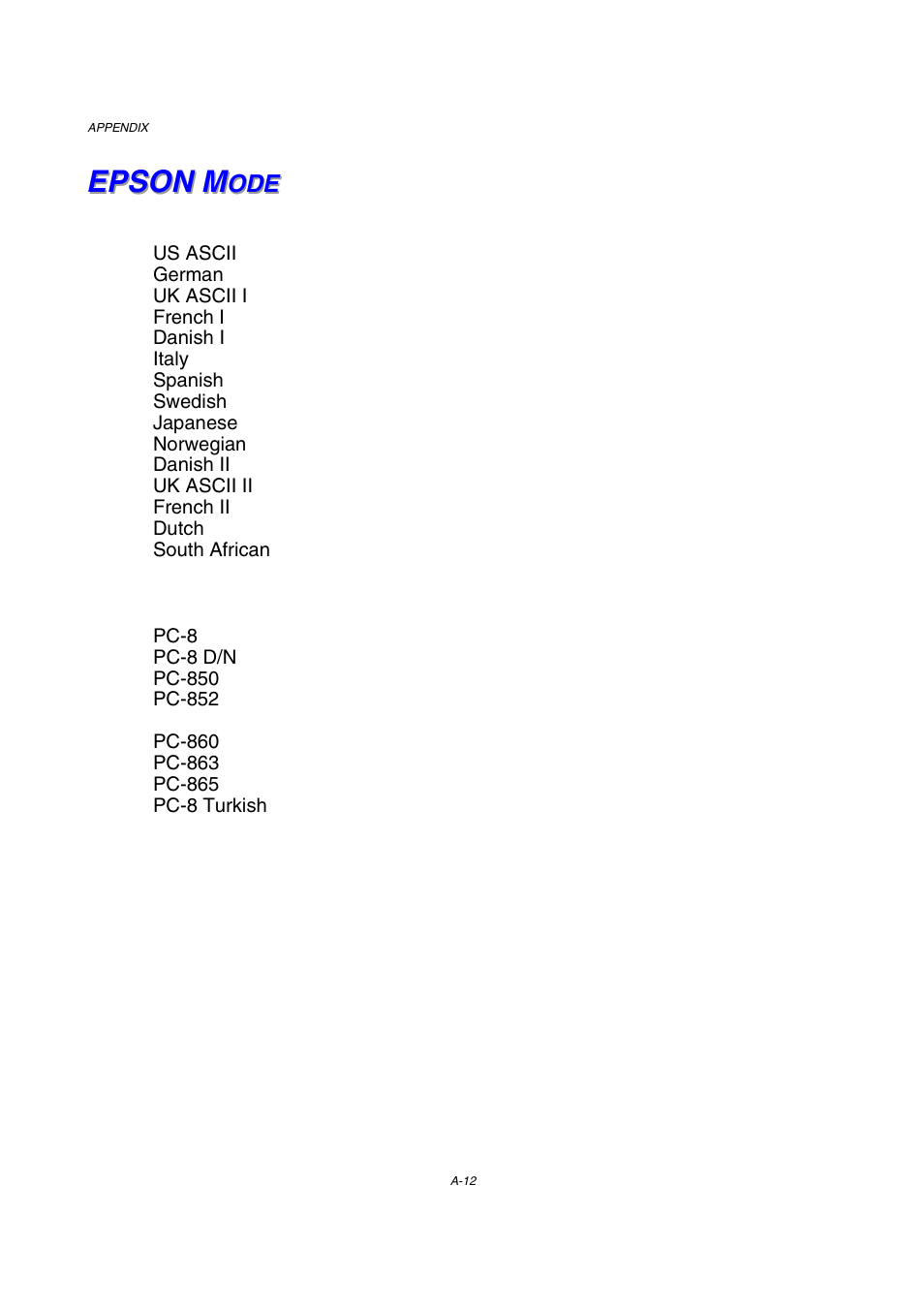 Epson mode, A-12 | Brother HL-2600CN Series User Manual | Page 217 / 225