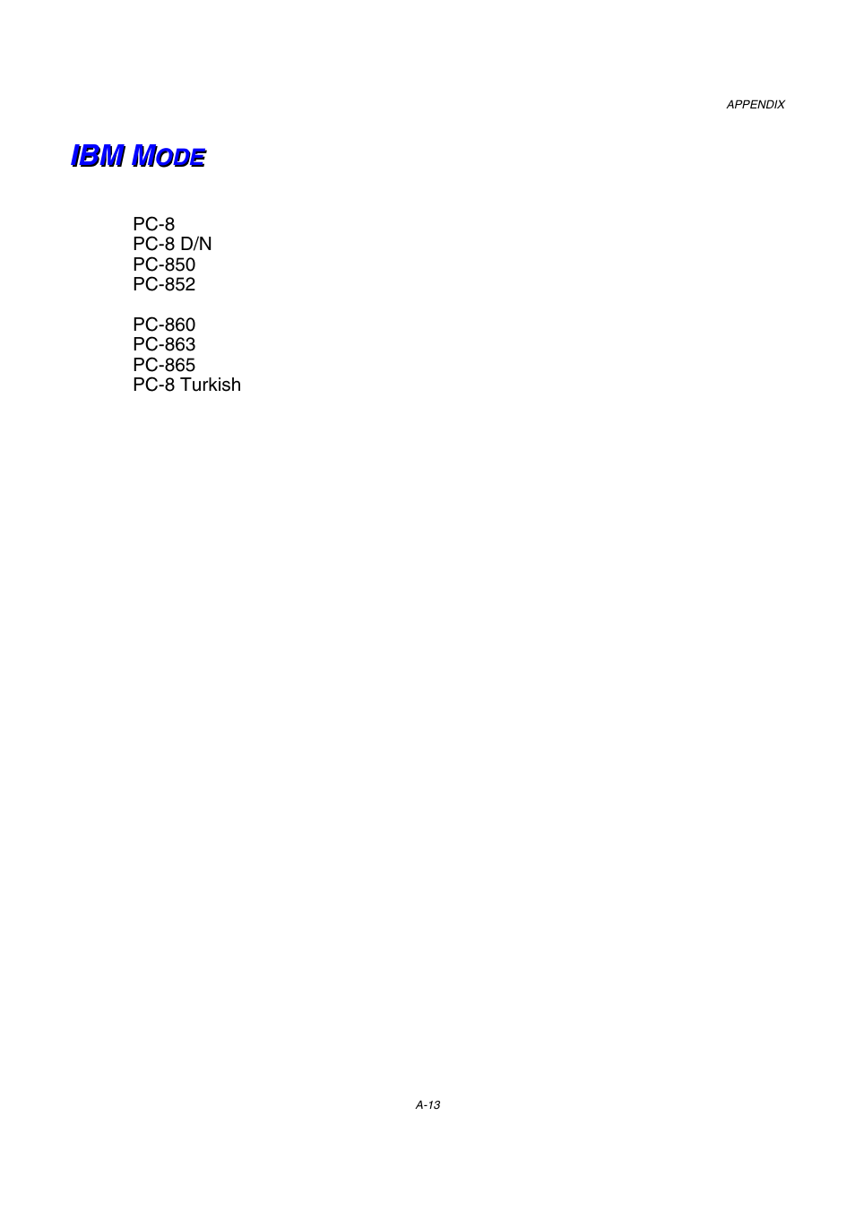 Ibm mode, A-13 | Brother HL-2600CN Series User Manual | Page 218 / 225