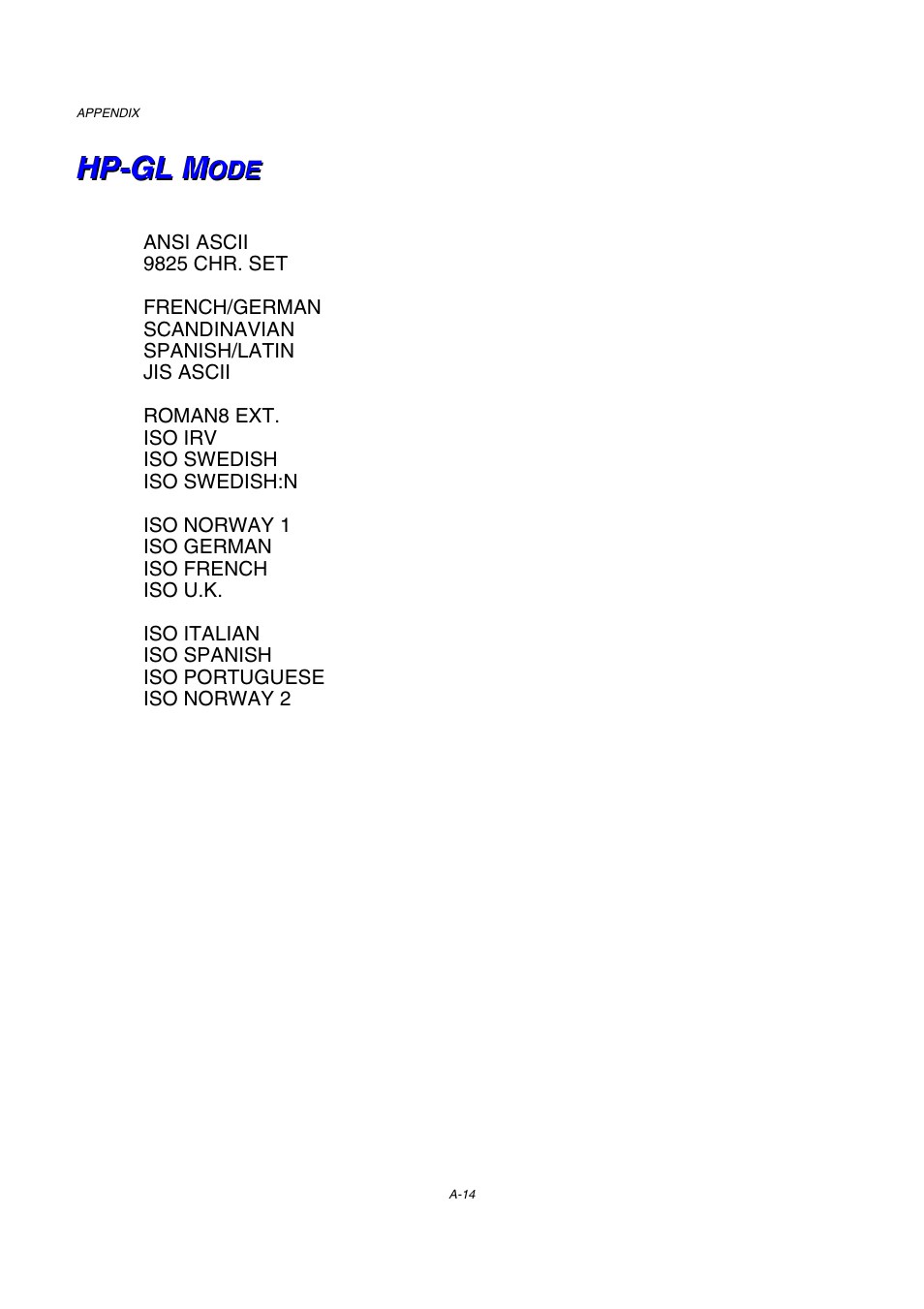 Hp-gl mode, A-14 | Brother HL-2600CN Series User Manual | Page 219 / 225