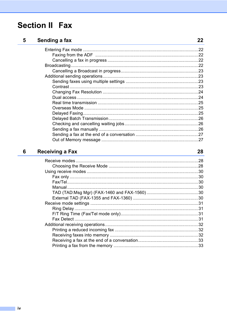Brother FAX-1355 User Manual | Page 6 / 127