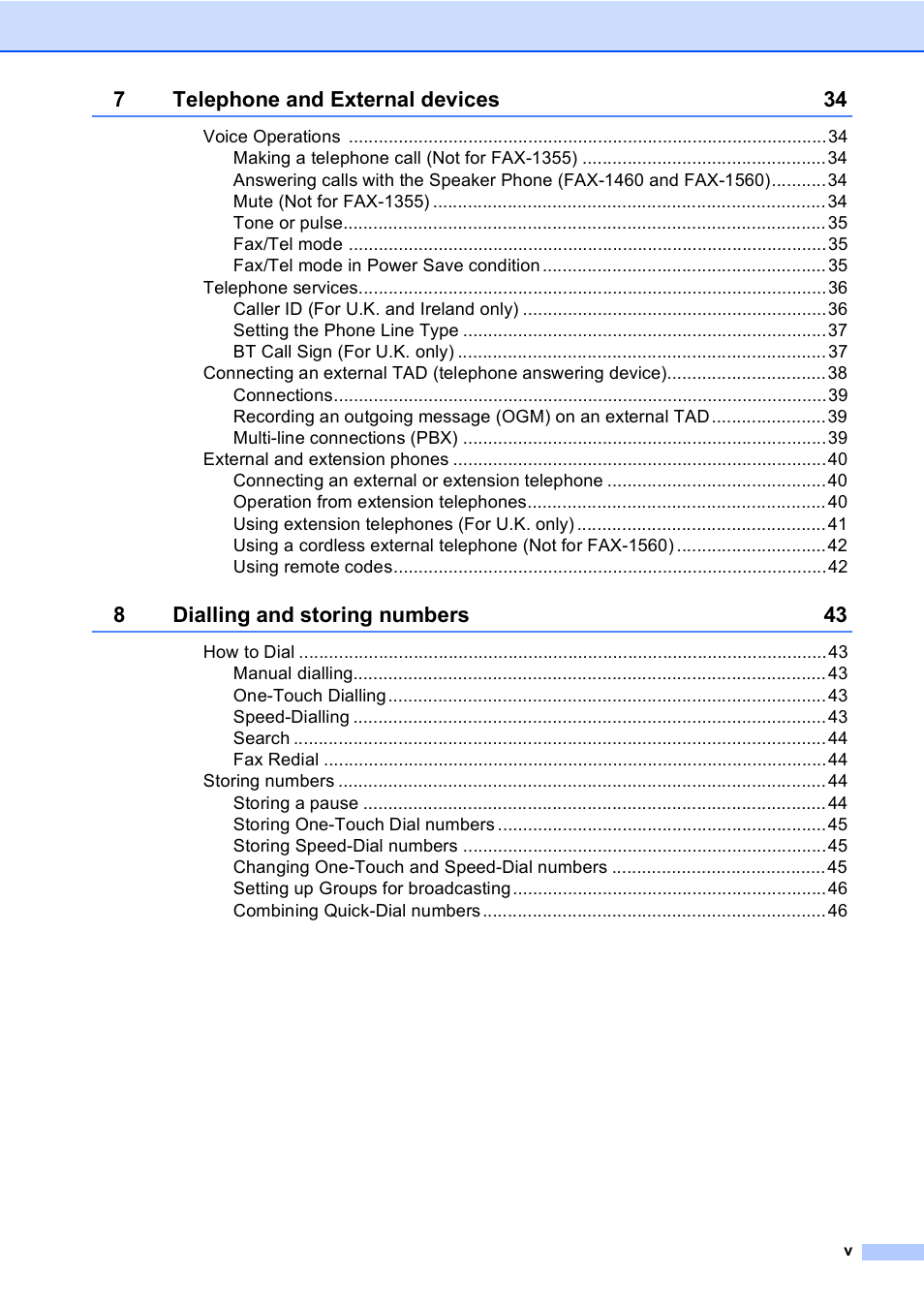 Brother FAX-1355 User Manual | Page 7 / 127