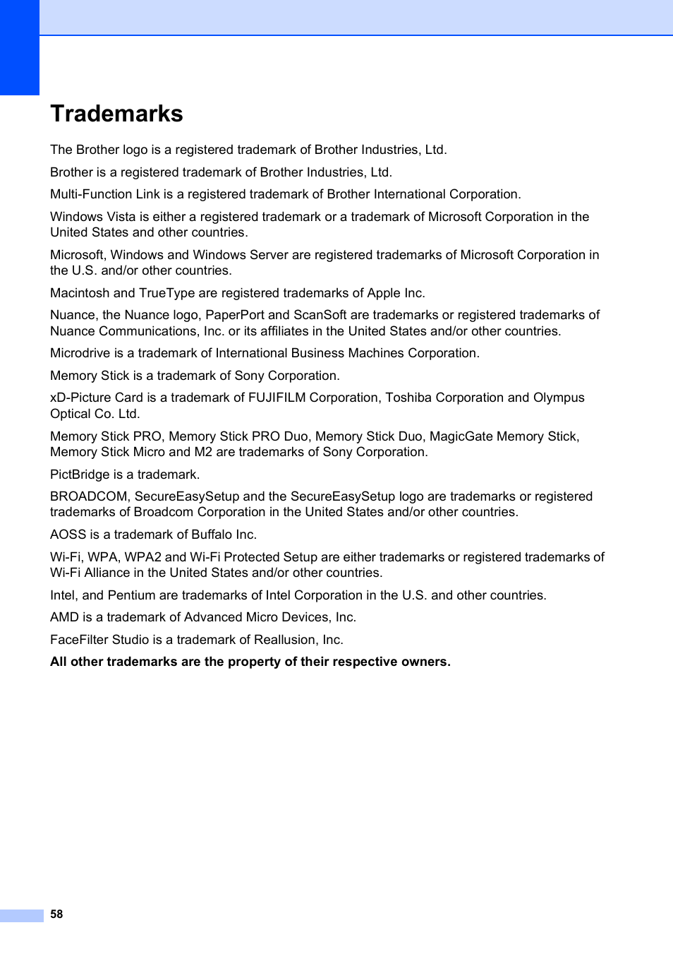 Trademarks | Brother DCP-193C User Manual | Page 66 / 118