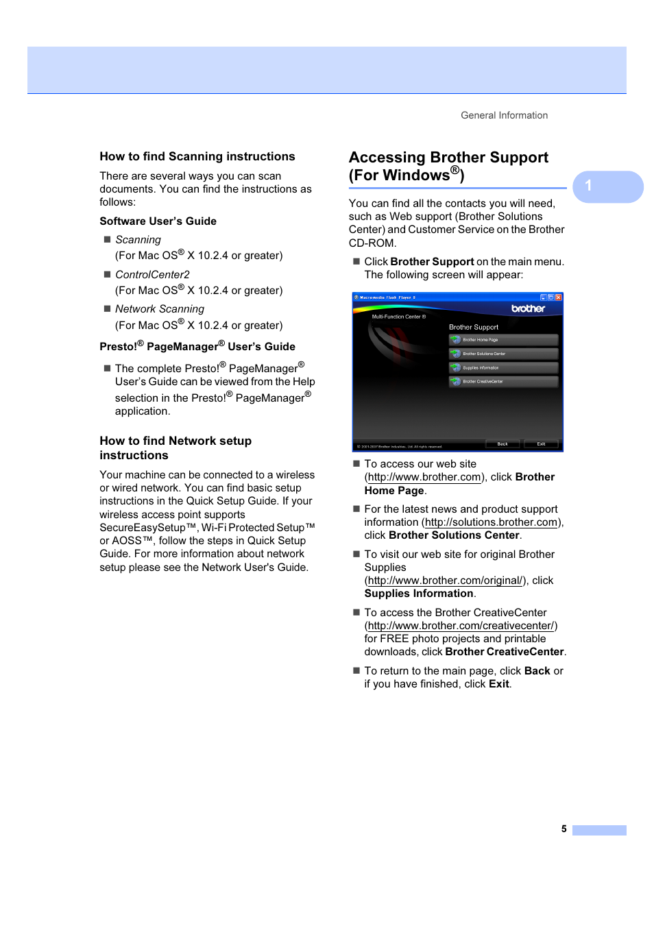 How to find scanning instructions, How to find network setup instructions, Accessing brother support (for windows®) | Accessing brother support (for windows | Brother DCP-6690CW User Manual | Page 11 / 134