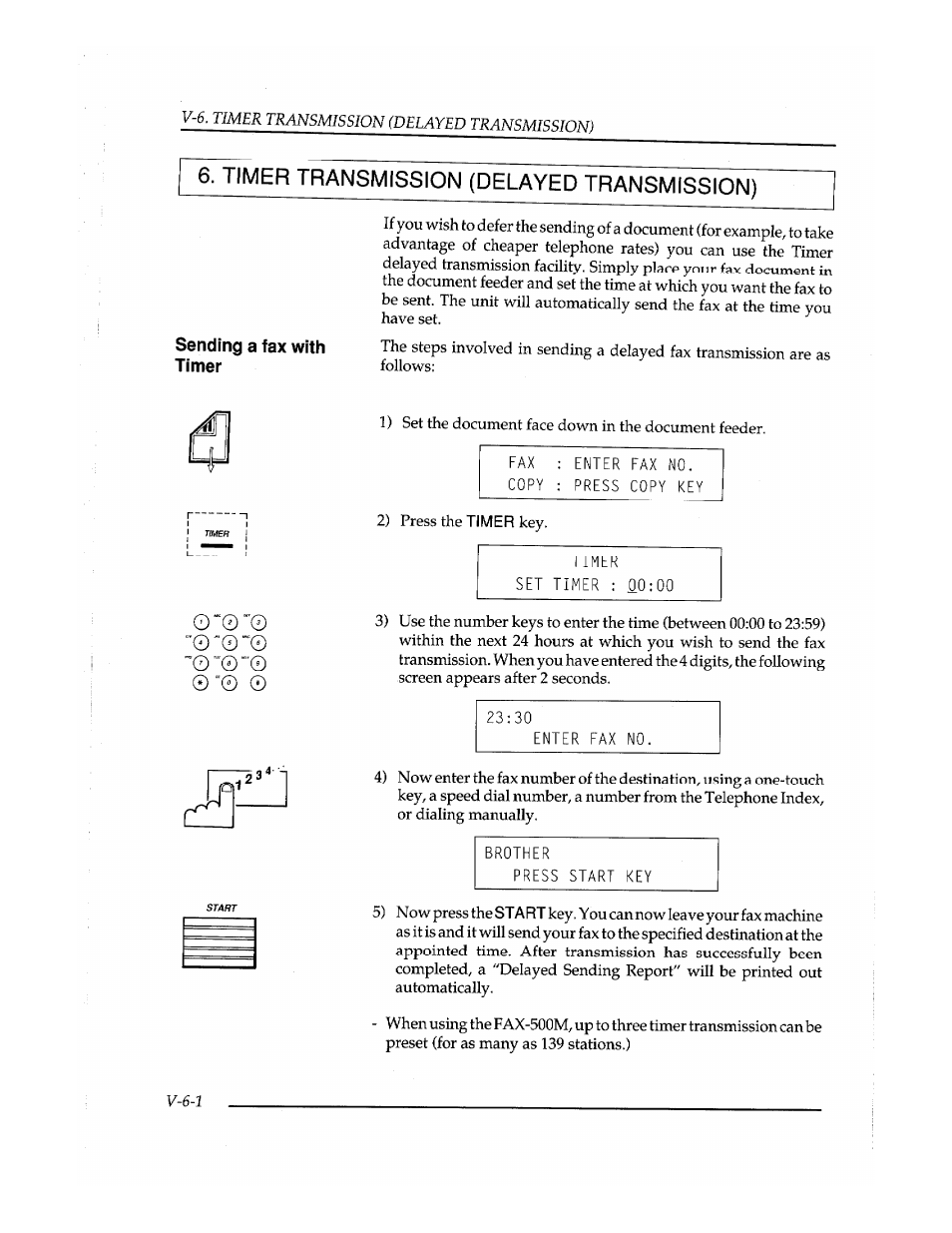 Timer transmission (delayed transmission) | Brother Fax-410M User Manual | Page 104 / 164