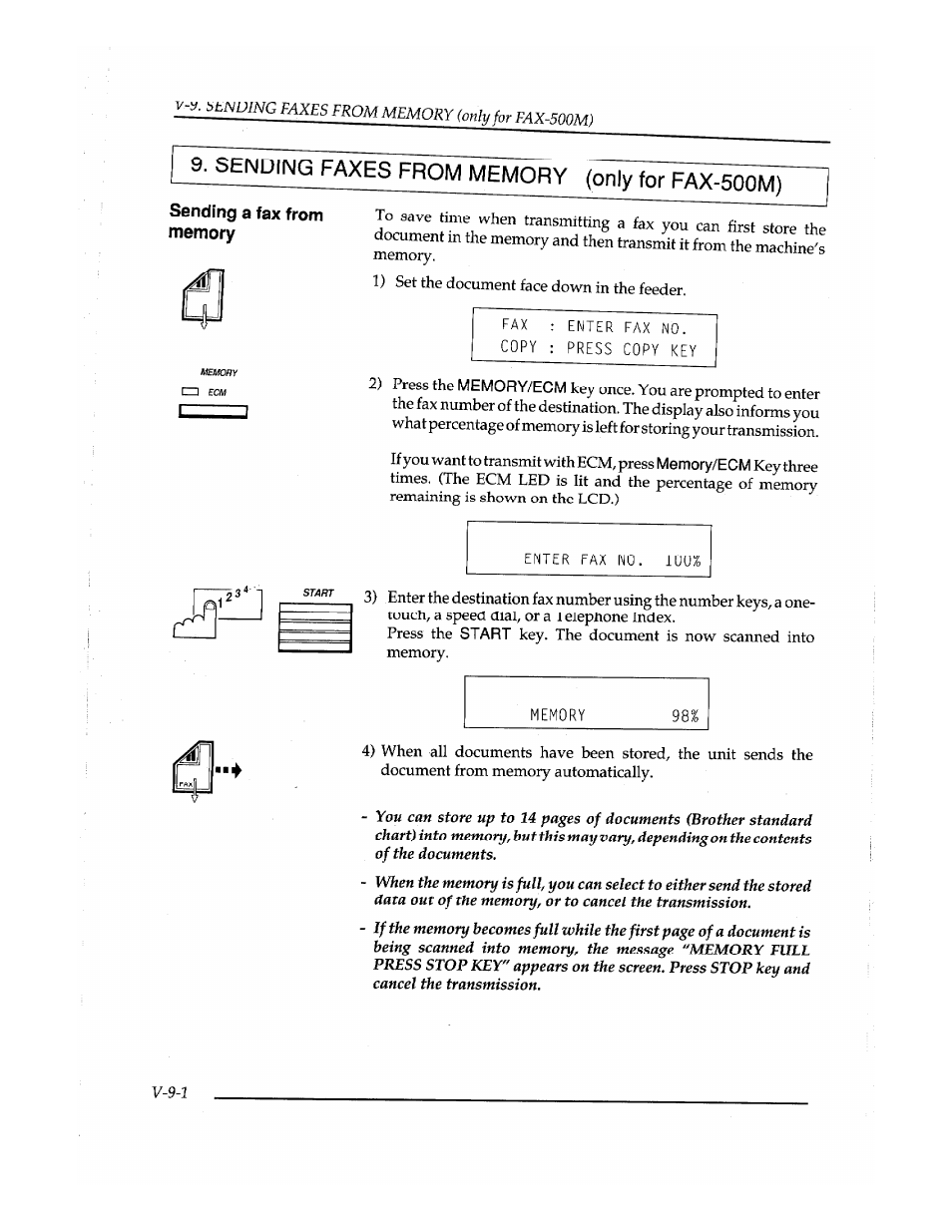 Sending faxes from memory (only for fax-500m) | Brother Fax-410M User Manual | Page 118 / 164
