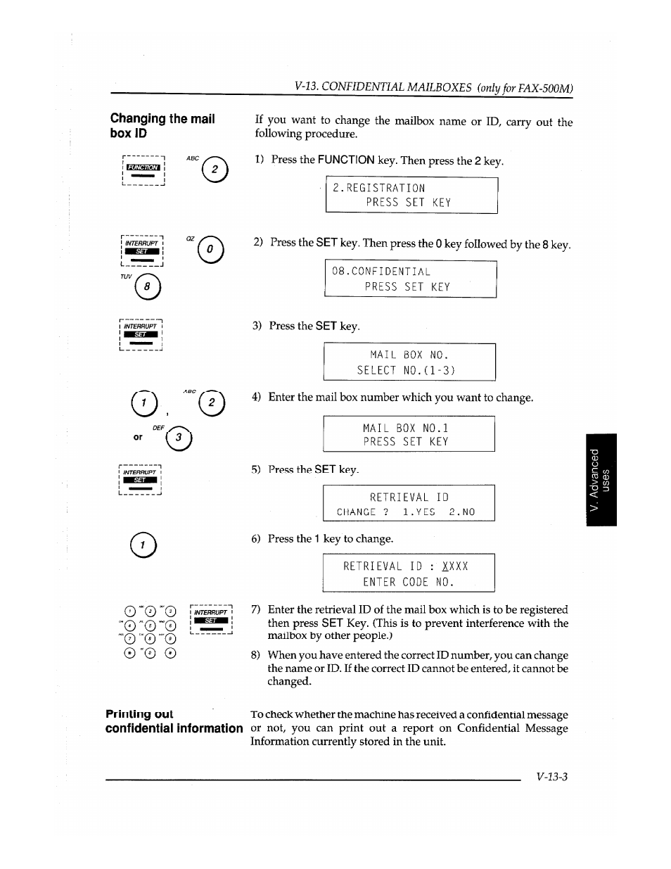 Changing the mail box id, C ^ ) | Brother Fax-410M User Manual | Page 129 / 164