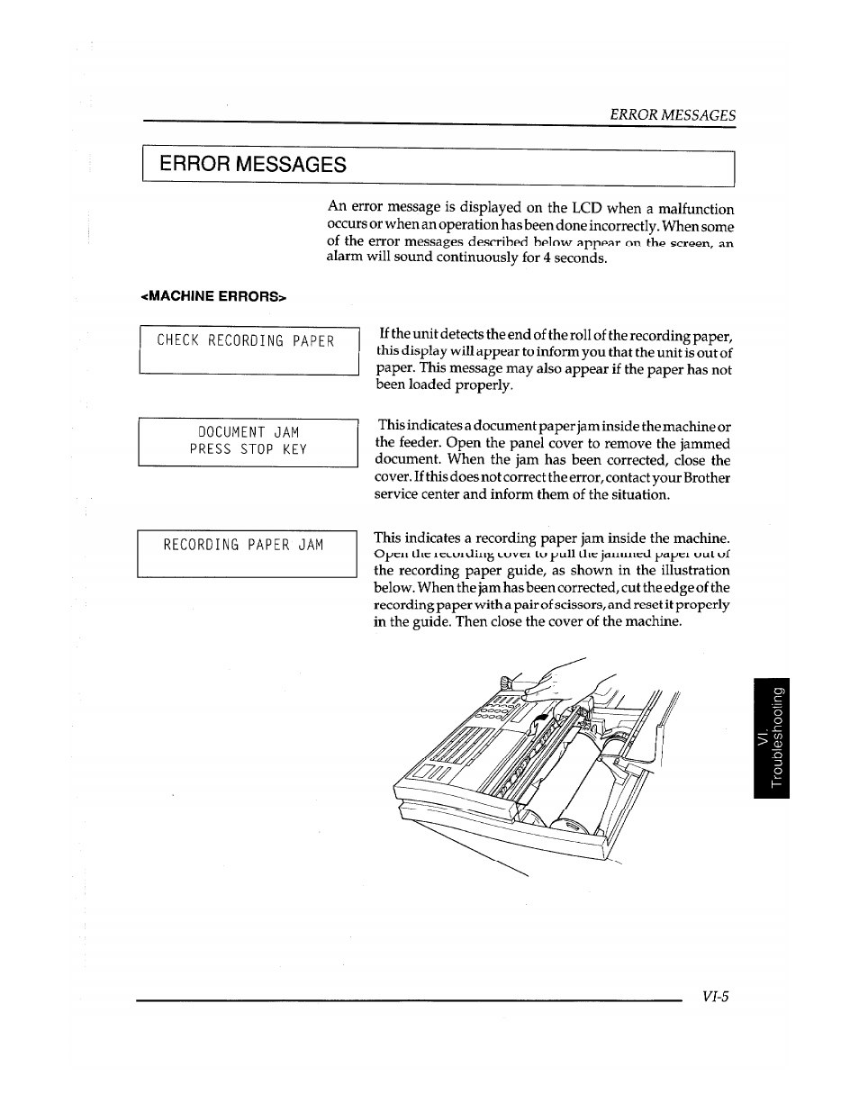 Error messages, Machine errors | Brother Fax-410M User Manual | Page 151 / 164