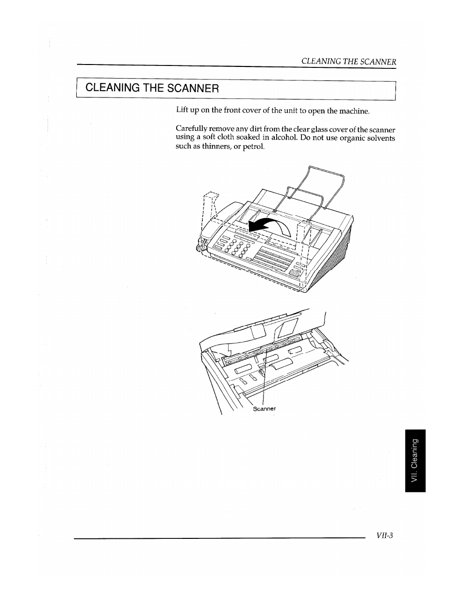 Cleaning the scanner | Brother Fax-410M User Manual | Page 159 / 164