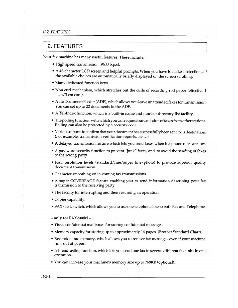 Features | Brother Fax-410M User Manual | Page 30 / 164