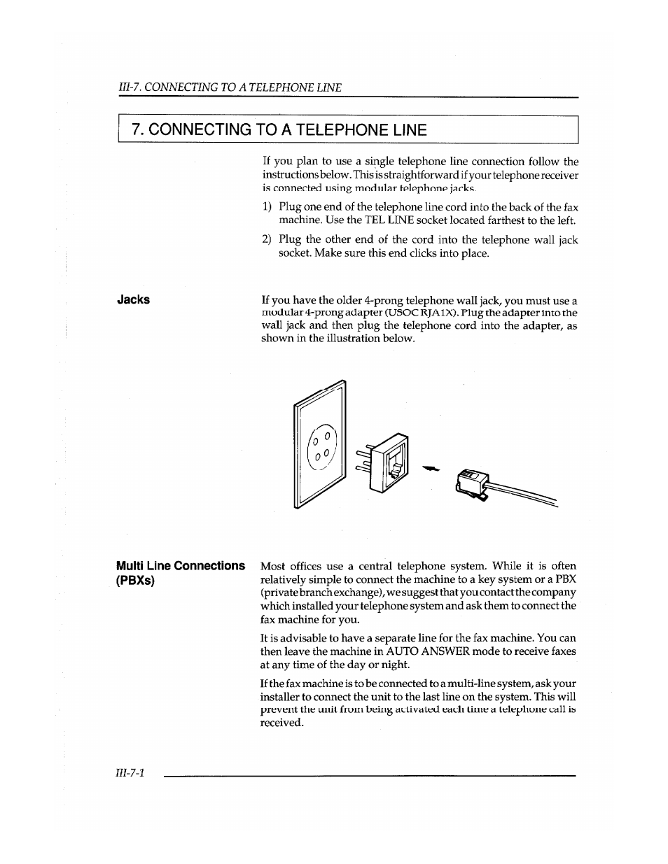 Connecting to a telephone une | Brother Fax-410M User Manual | Page 50 / 164