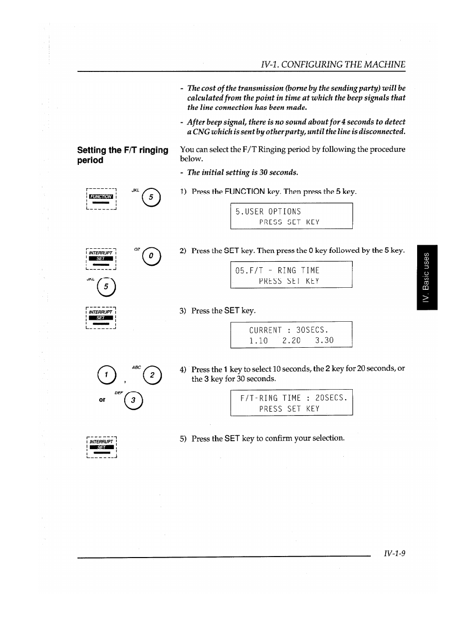 O , " 0, Setting the f/t ringing, Period | Brother Fax-410M User Manual | Page 63 / 164