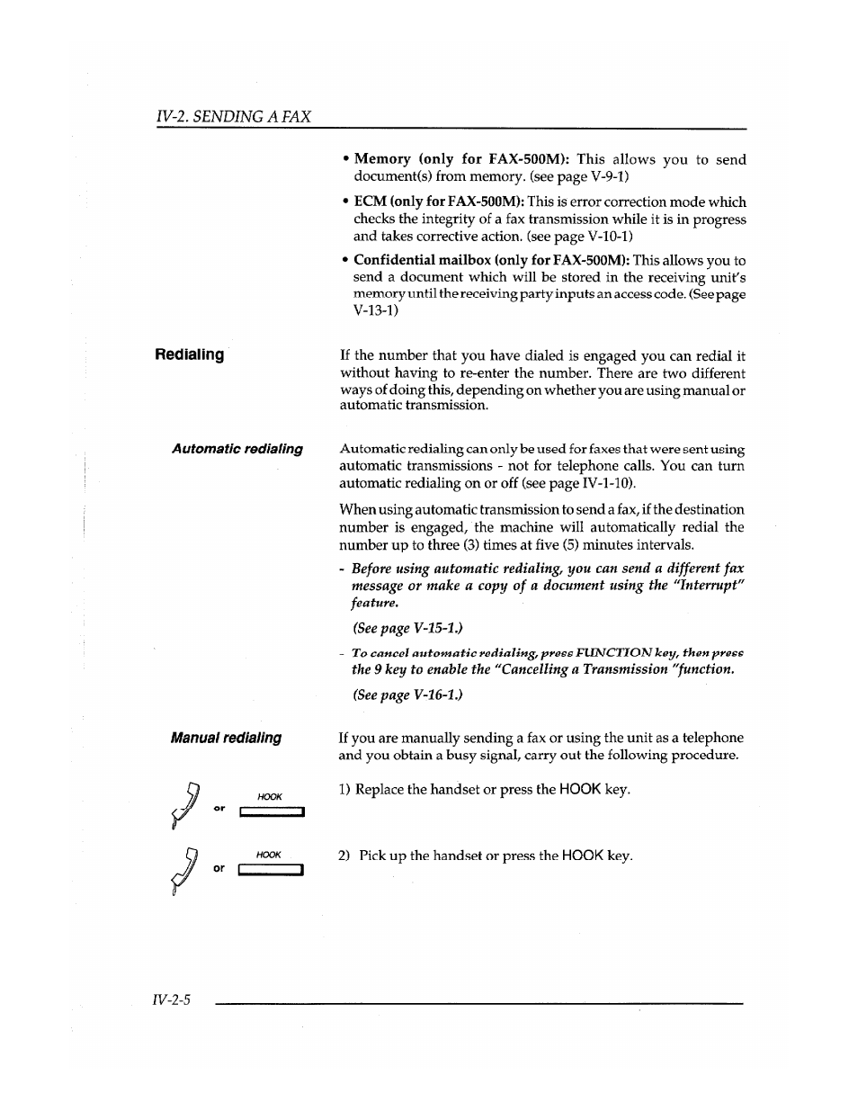 Redialing, Automatic redialing, Manual redialing | Brother Fax-410M User Manual | Page 72 / 164