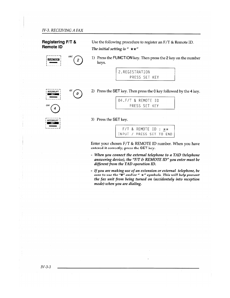 Registering f/t & remote id | Brother Fax-410M User Manual | Page 76 / 164
