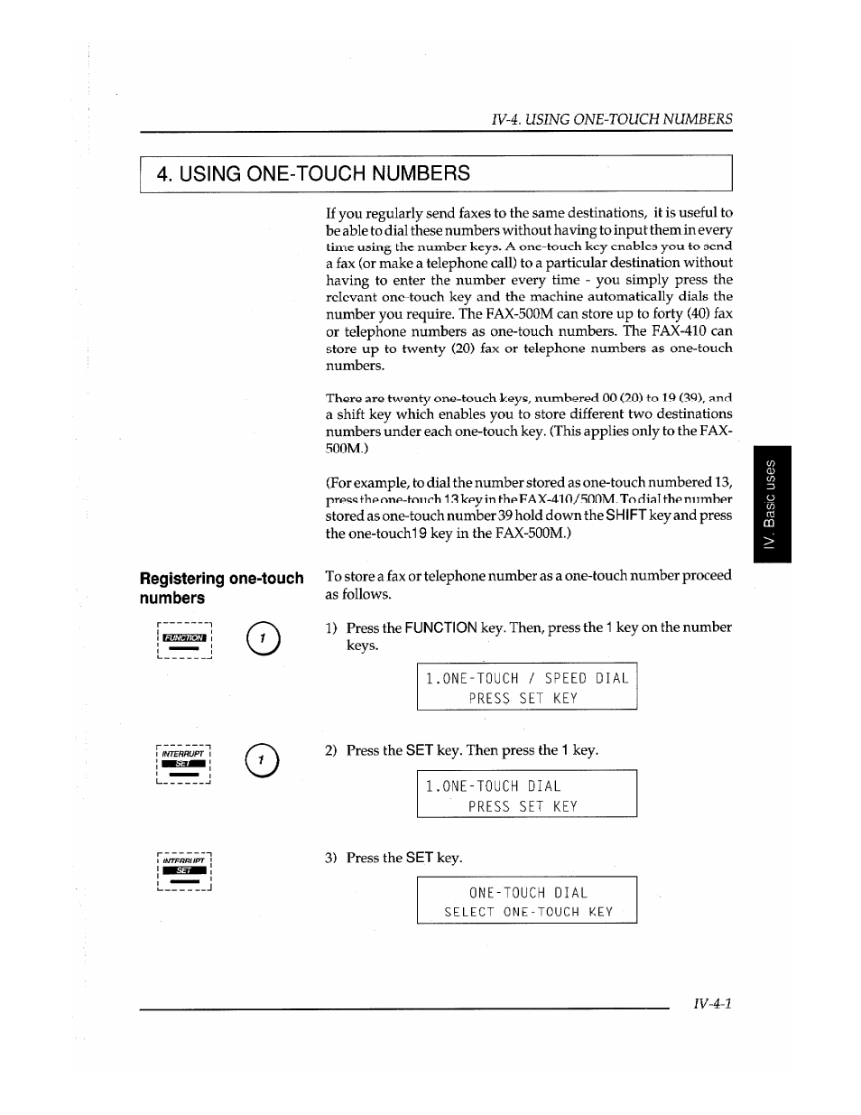 Using one-touch numbers | Brother Fax-410M User Manual | Page 77 / 164