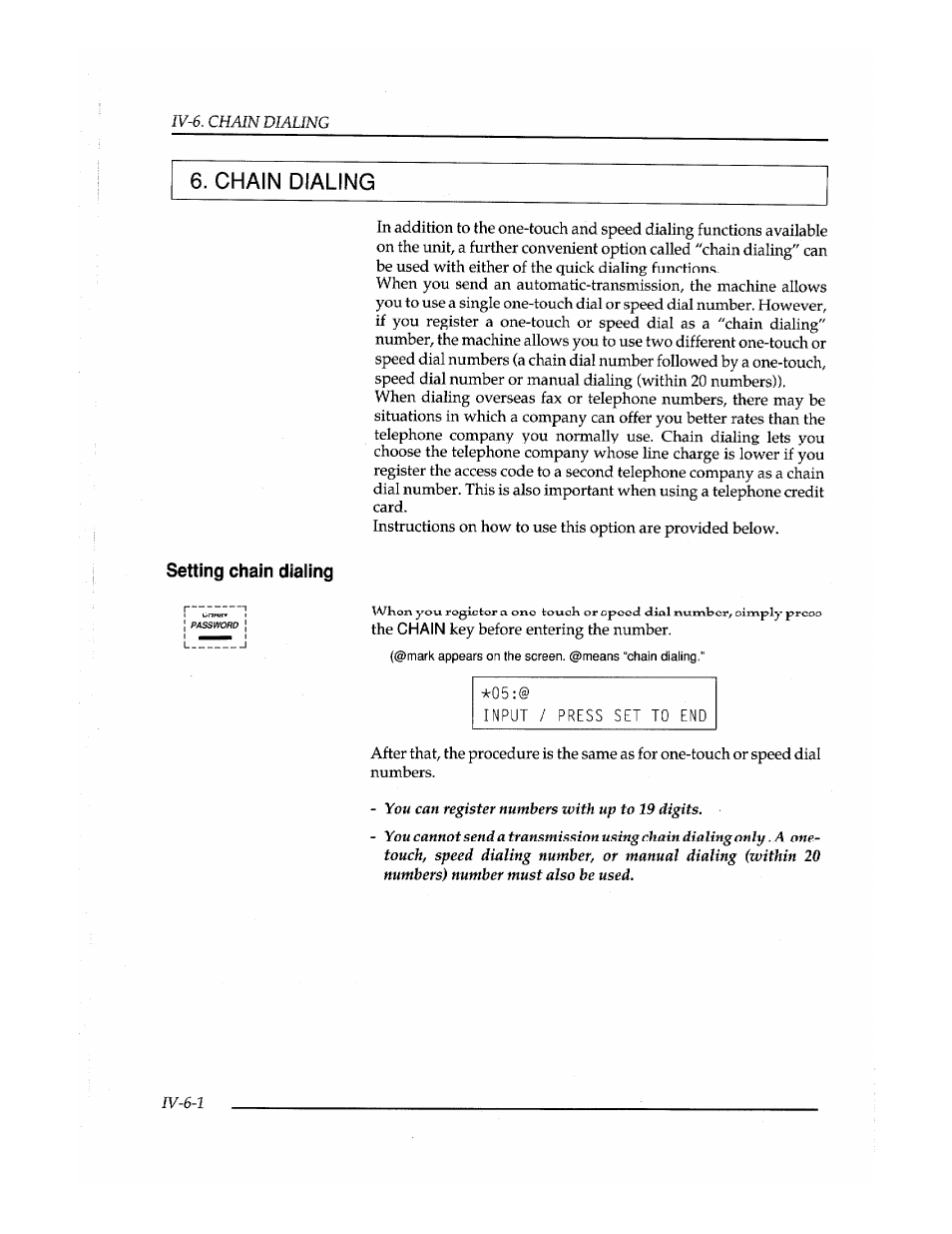 Chain dialing, Setting chain dialing | Brother Fax-410M User Manual | Page 86 / 164