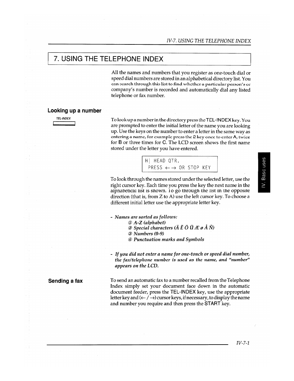 Using the telephone index | Brother Fax-410M User Manual | Page 87 / 164