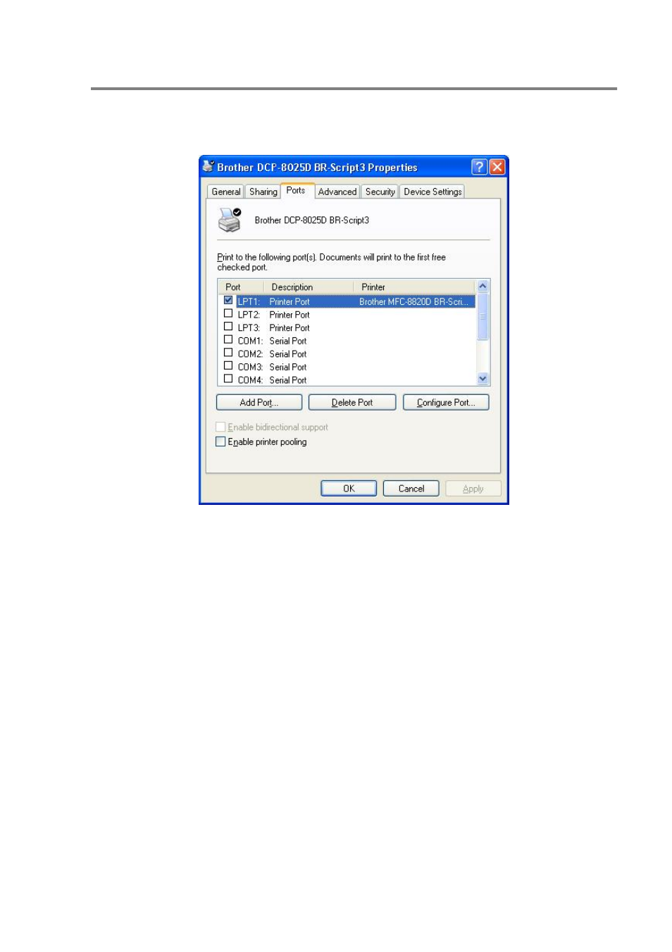 Ports tab, Ports tab -18 | Brother DCP8020 User Manual | Page 113 / 282