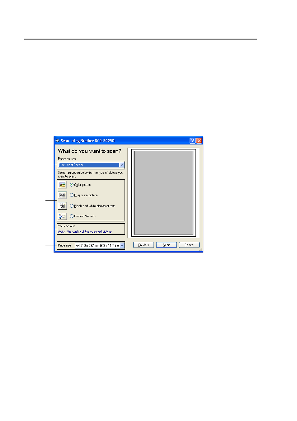 Scanning a document into the pc, Scanning a document using the adf, Scanning a document into the pc -11 | Scanning a document using the adf -11 | Brother DCP8020 User Manual | Page 128 / 282