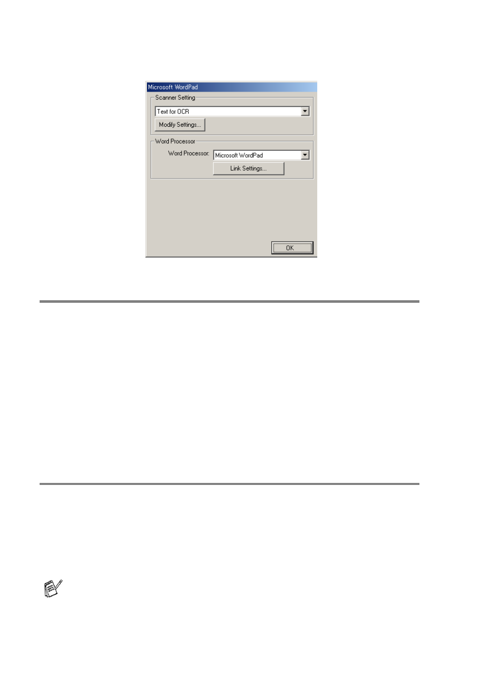 Scan to ocr (word processor), To access scan to ocr configurations screen, Scanner settings | Scan to ocr (word processor) -12, See scan to ocr (word | Brother DCP8020 User Manual | Page 152 / 282