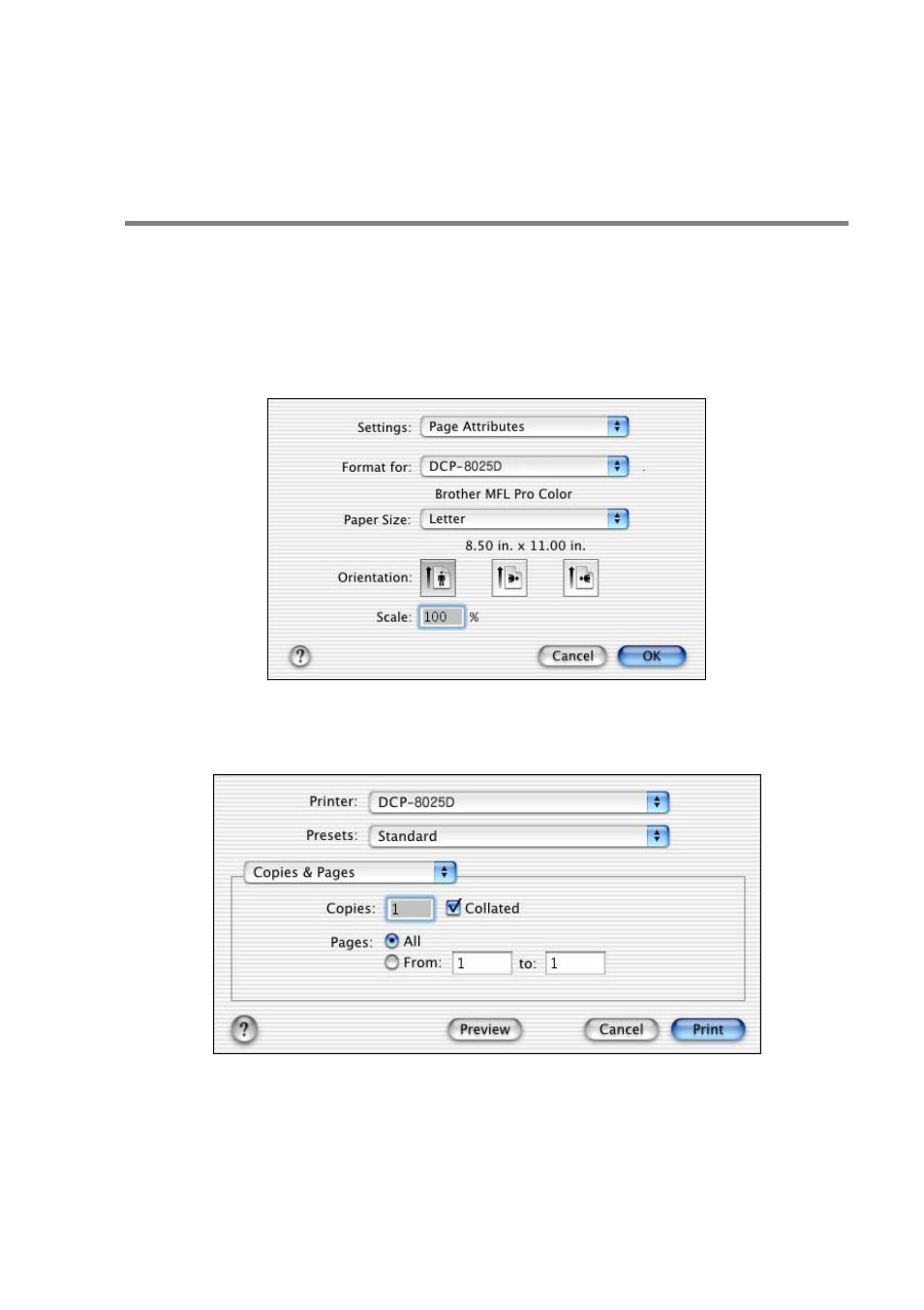 Using the brother printer driver with your apple, Macintosh, Mac os x) -4 | Mac os x), Choosing page setup options | Brother DCP8020 User Manual | Page 191 / 282