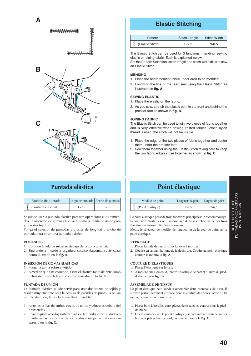 Point élastique, Ab c, Elastic stitching | Puntada elástica | Brother Sewing Manching User Manual | Page 49 / 90