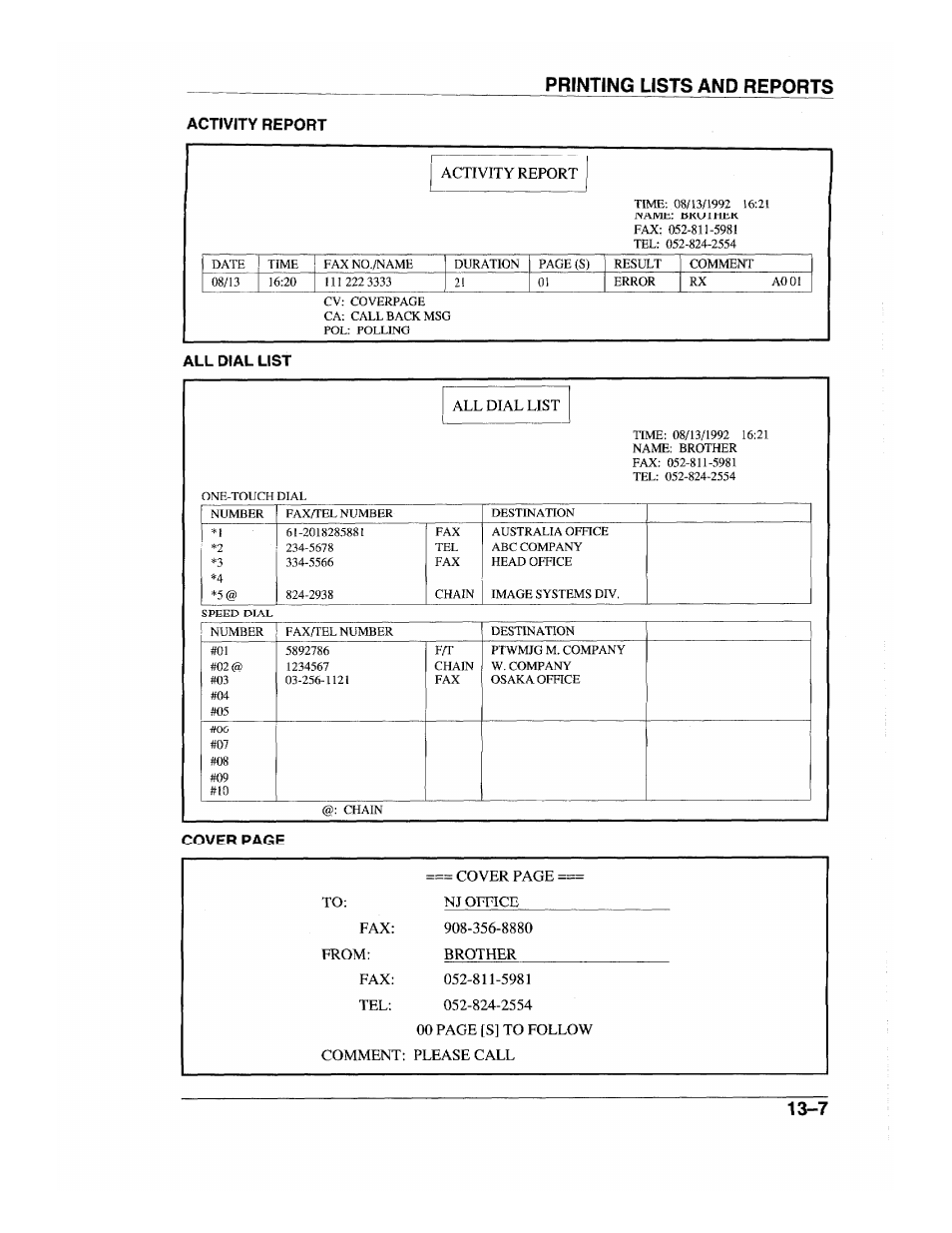 Printing lists and reports, Name: brother, Speed-dial | Brother INTELLIFAX 600 User Manual | Page 109 / 122