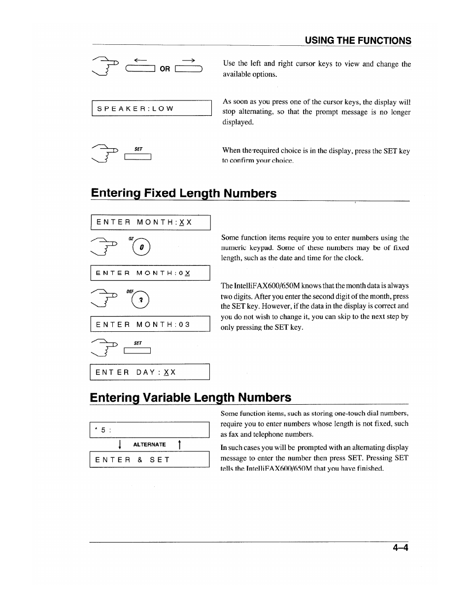 Entering fixed length numbers, Entering variable length numbers | Brother INTELLIFAX 600 User Manual | Page 39 / 122
