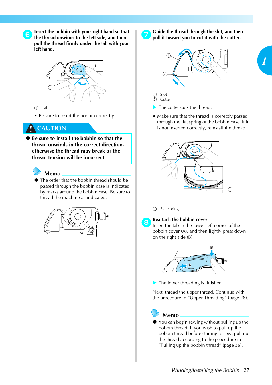 Caution | Brother Sewing Machines User Manual | Page 28 / 140