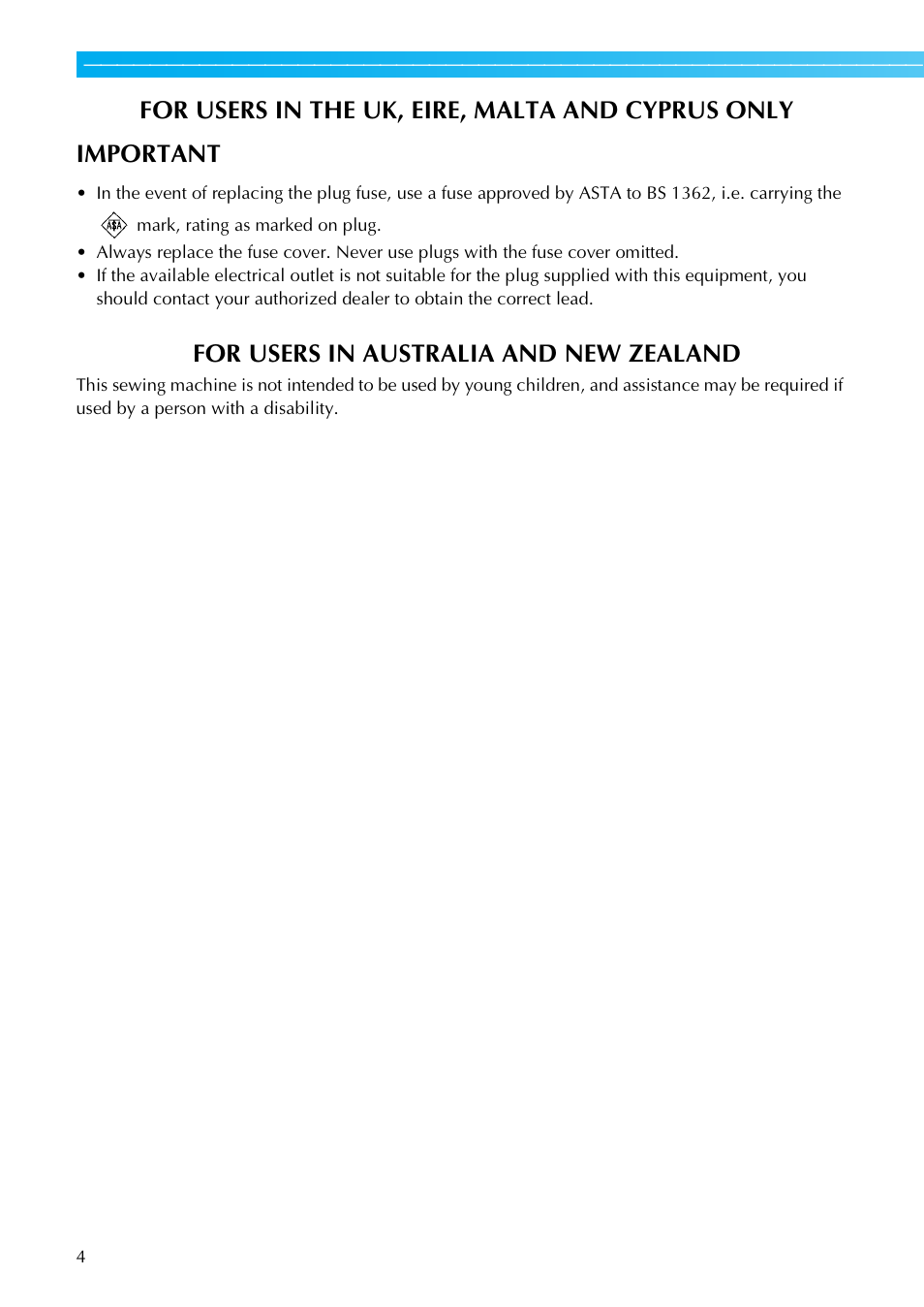 For users in australia and new zealand | Brother Sewing Machines User Manual | Page 5 / 140