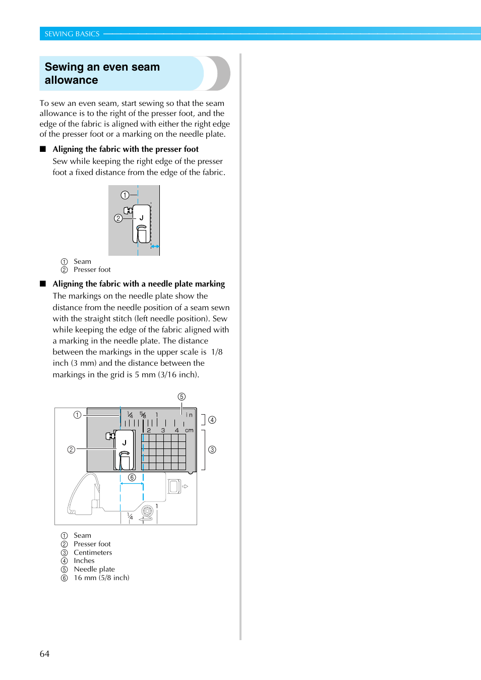 Sewing an even seam allowance | Brother Sewing Machines User Manual | Page 65 / 140