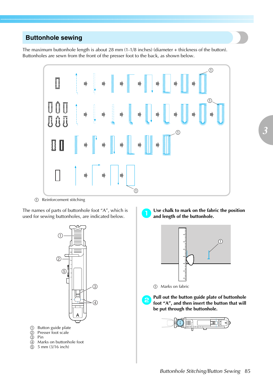 Buttonhole sewing | Brother NX-450 User Manual | Page 86 / 155