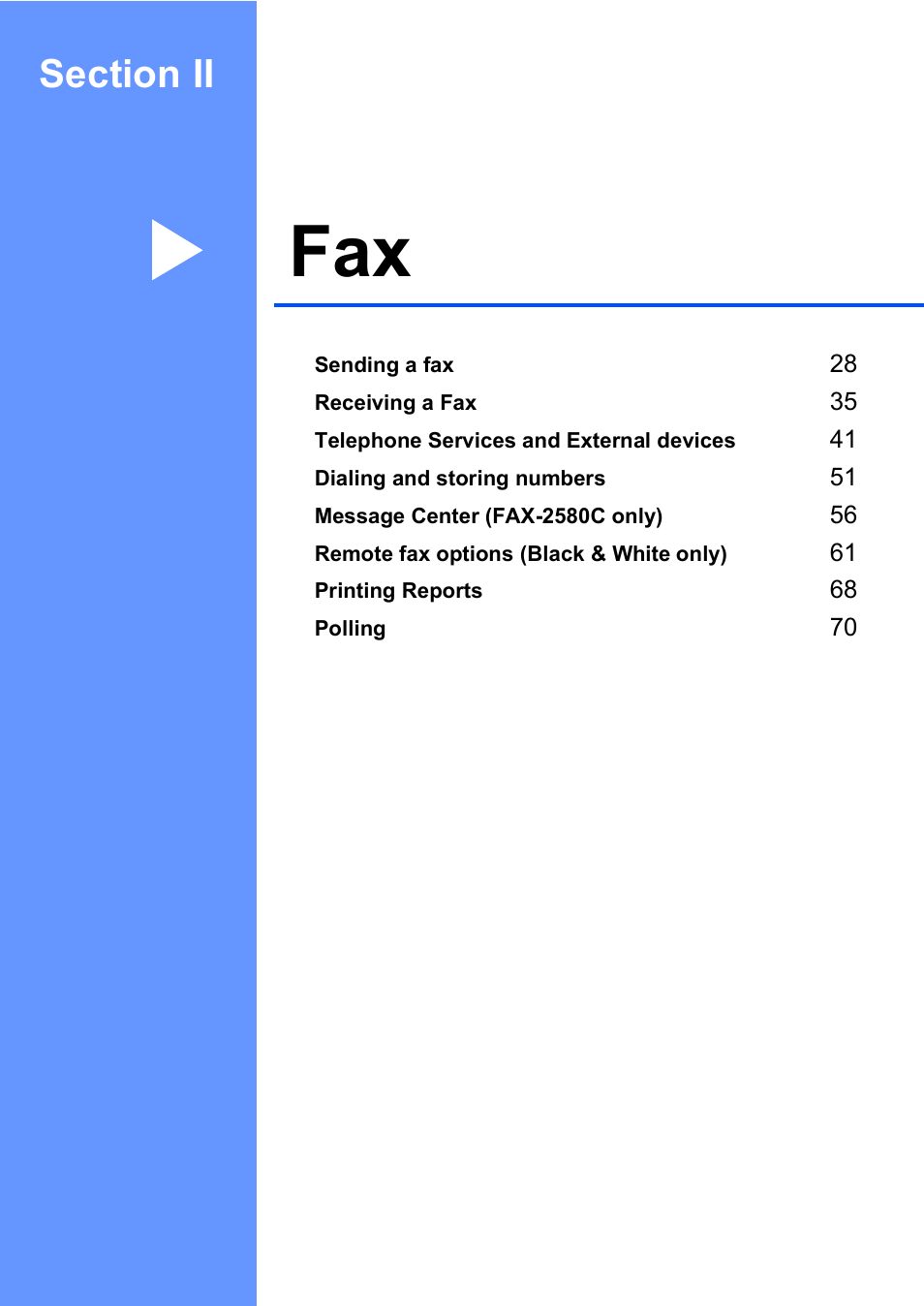 Section ii:fax, Section ii fax | Brother FAX-2480C User Manual | Page 43 / 164