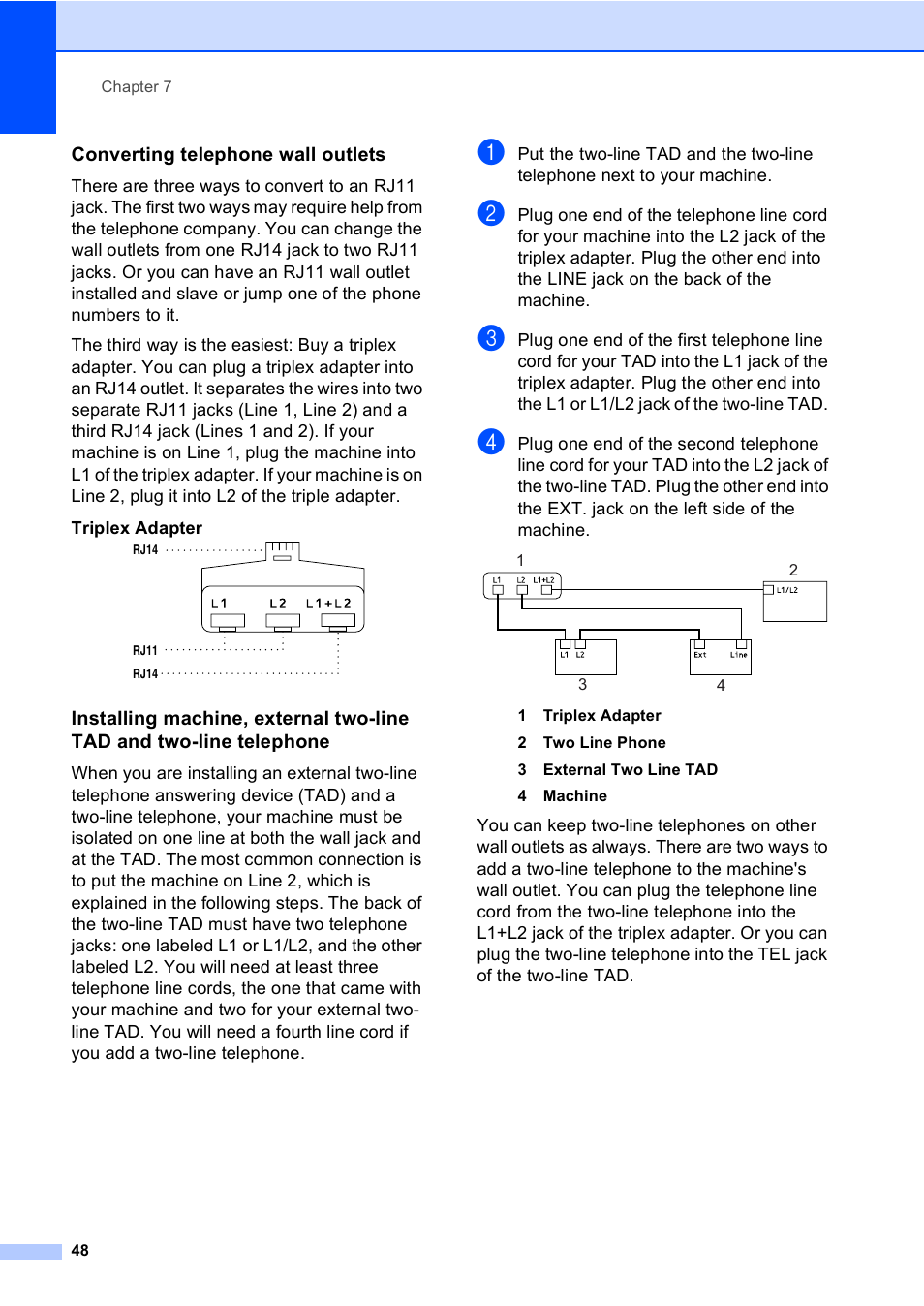 Converting telephone wall outlets | Brother FAX-2480C User Manual | Page 64 / 164