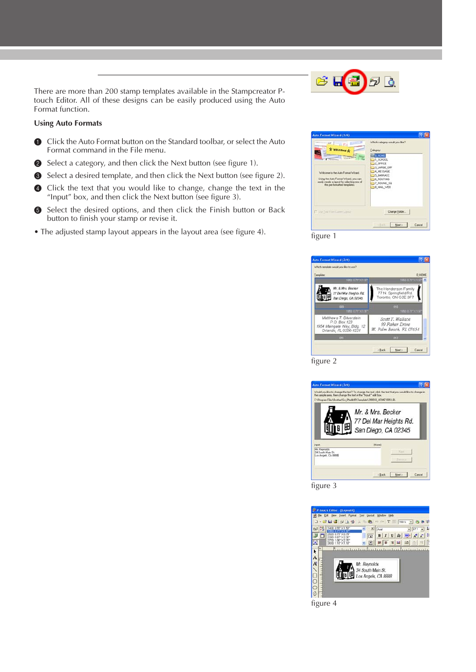 Auto format, Desigining a stamp (stampcreator p-touch editor) | Brother SC-2000 User Manual | Page 38 / 64