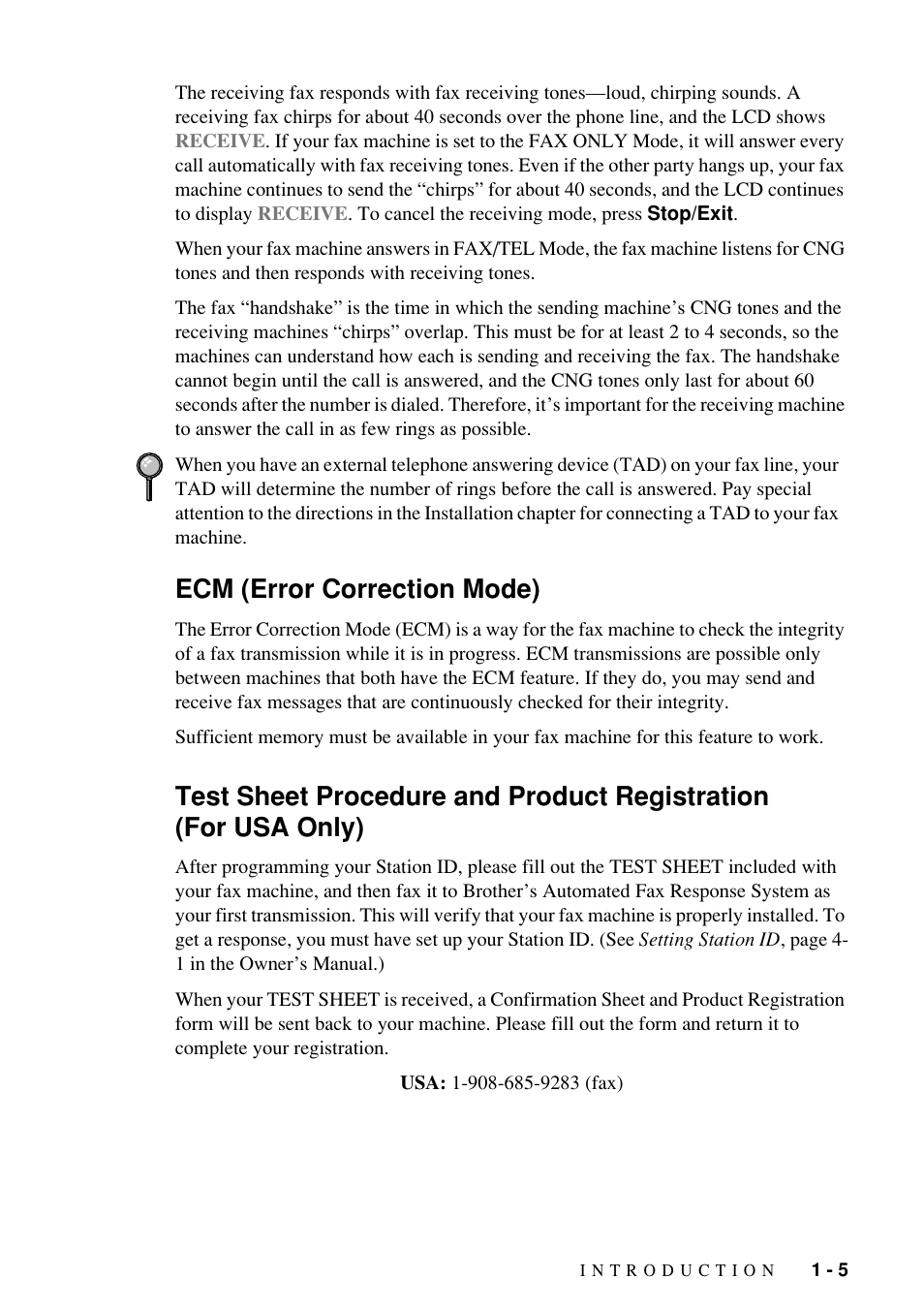 Ecm (error correction mode) | Brother Fax-885MC User Manual | Page 19 / 108