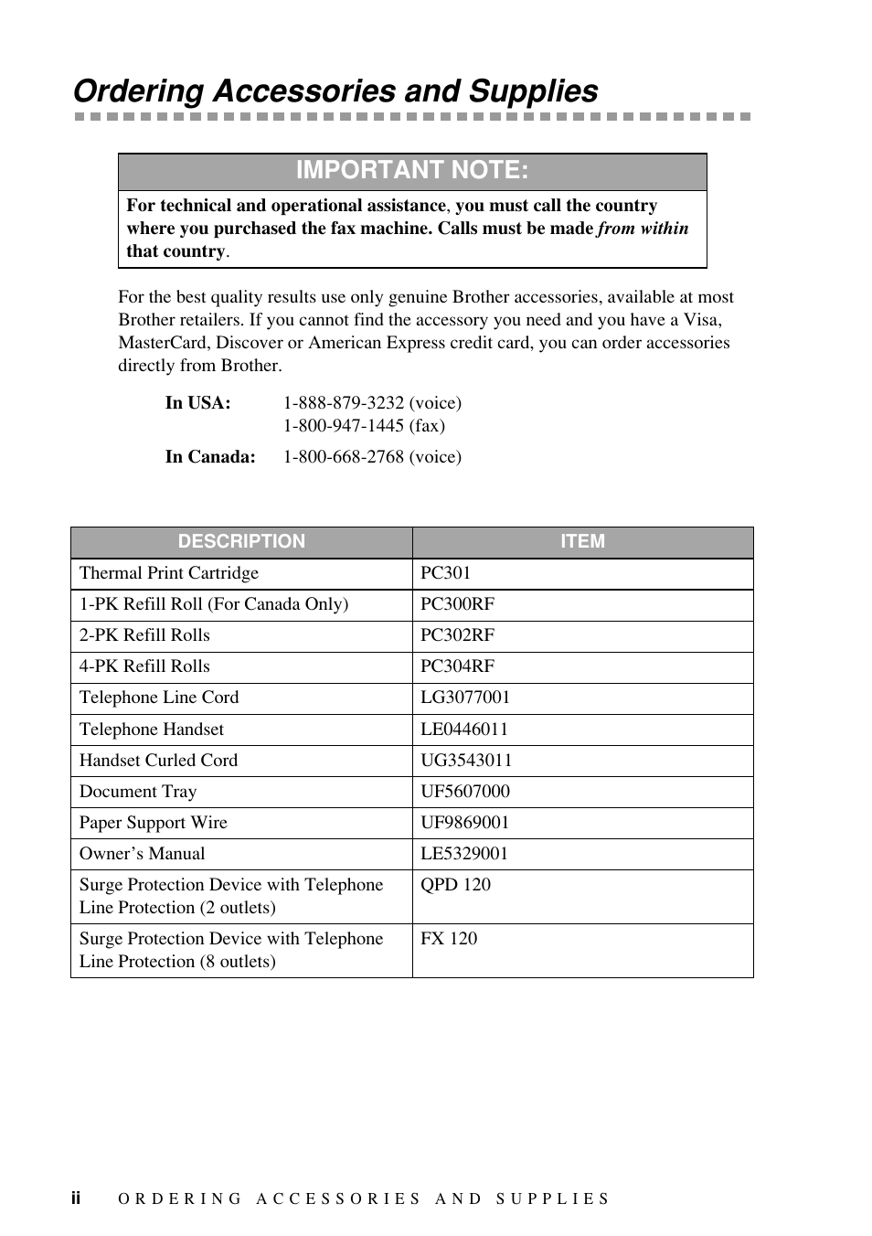 Ordering accessories and supplies | Brother Fax-885MC User Manual | Page 4 / 108