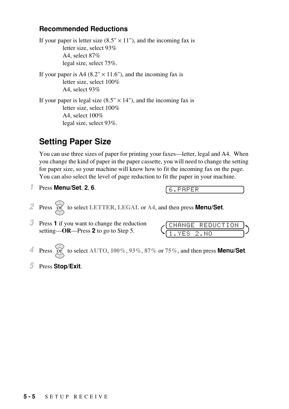 Setting paper size | Brother Fax-885MC User Manual | Page 46 / 108