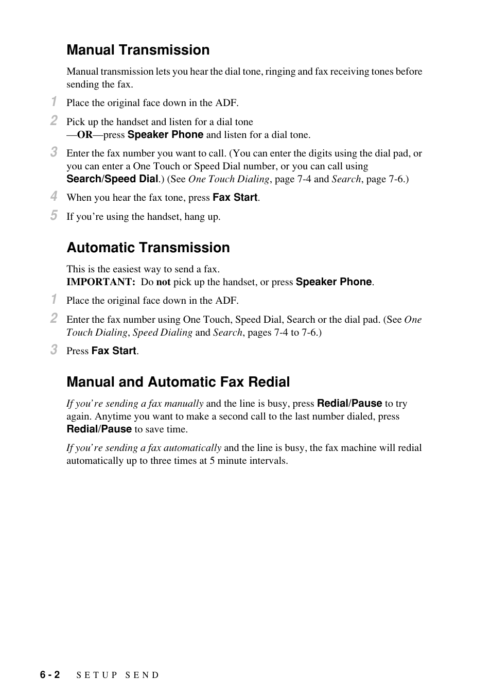 Manual transmission, Automatic transmission, Manual and automatic fax redial | Brother Fax-885MC User Manual | Page 50 / 108