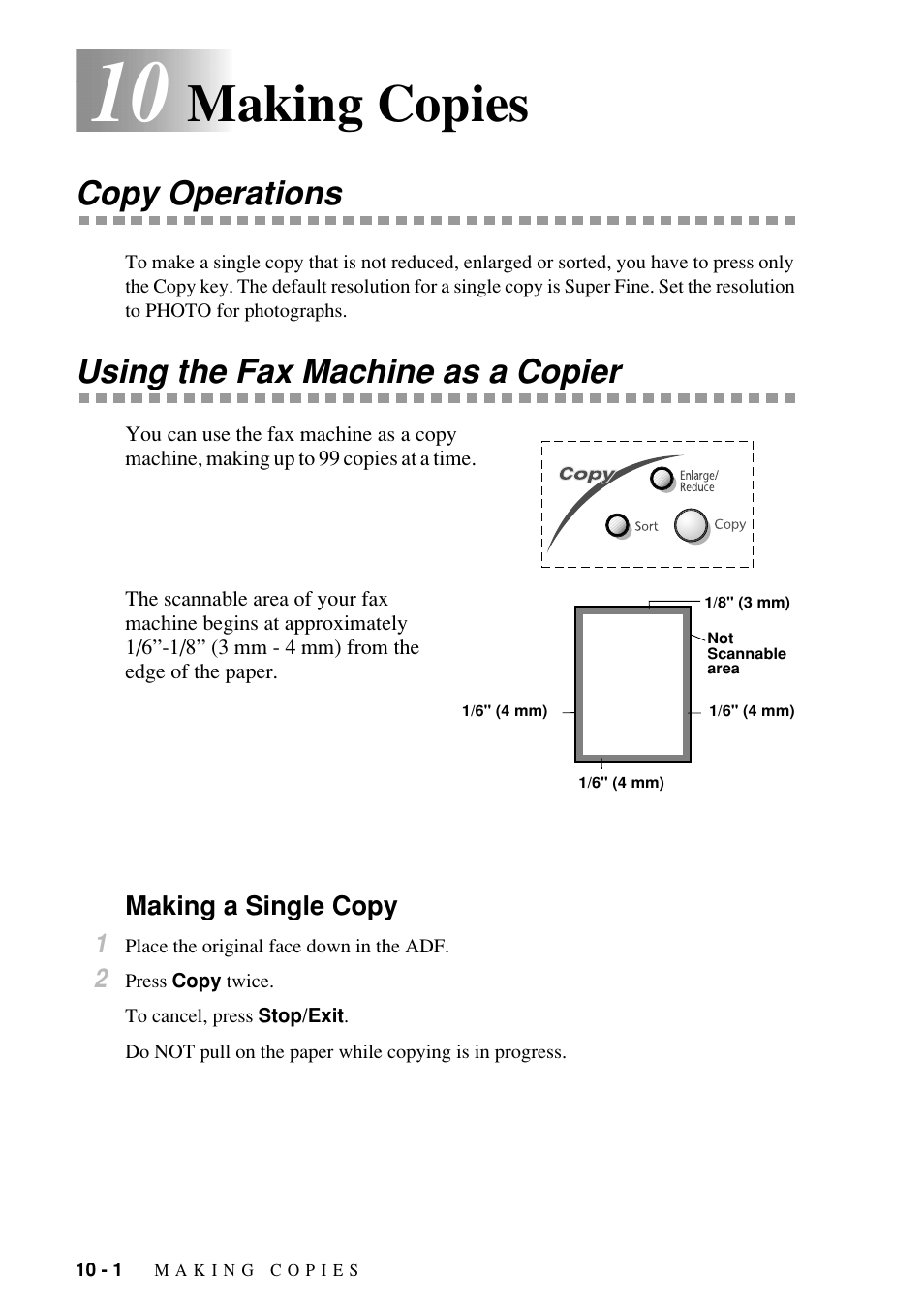 Making copies, Copy operations, Using the fax machine as a copier | Brother Fax-885MC User Manual | Page 82 / 108