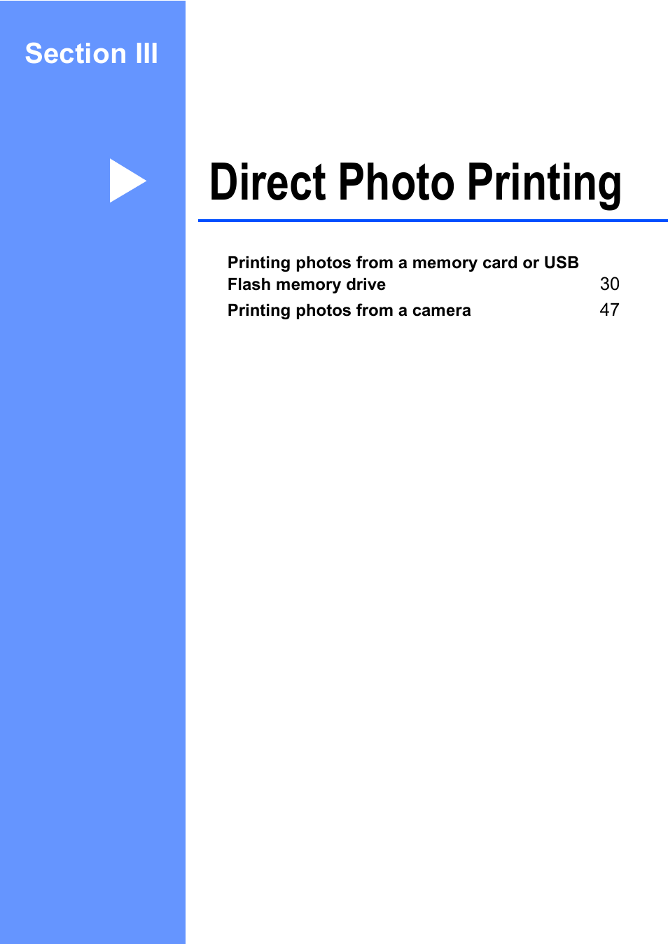 Section iii: direct photo printing, Section iii direct photo printing, Direct photo printing | Brother DCP-770CW User Manual | Page 37 / 113