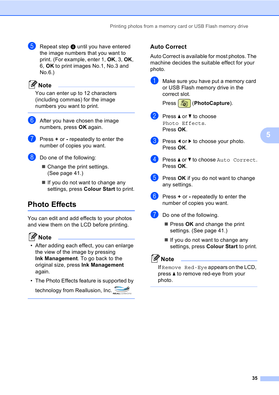 Photo effects, Auto correct | Brother DCP-770CW User Manual | Page 43 / 113