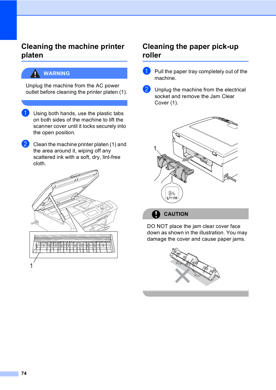 Cleaning the machine printer platen, Cleaning the paper pick-up roller | Brother DCP-770CW User Manual | Page 82 / 113