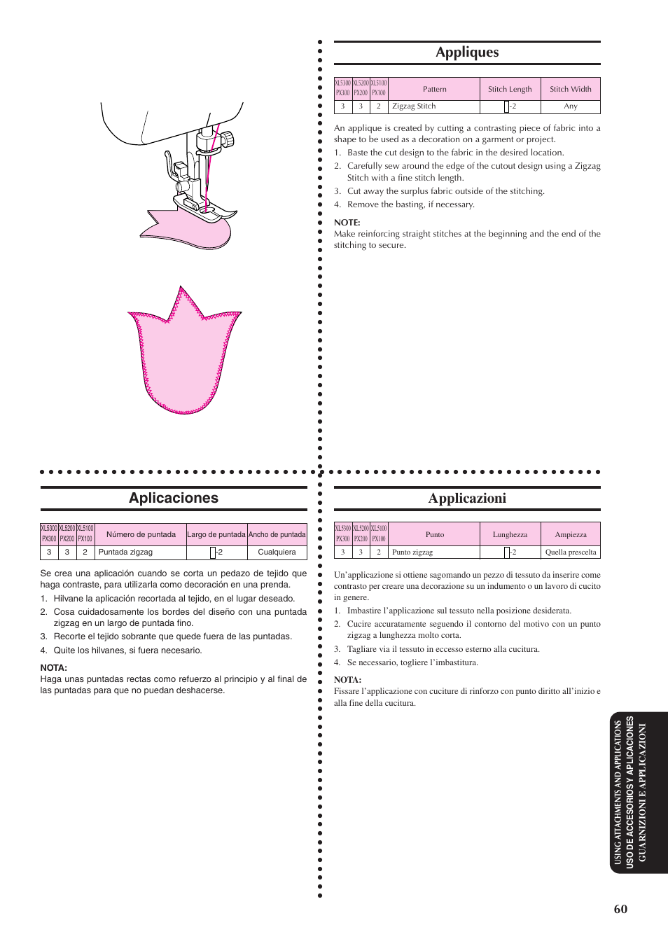 Appliques, Aplicaciones, Applicazioni | Brother XL5100 User Manual | Page 68 / 85