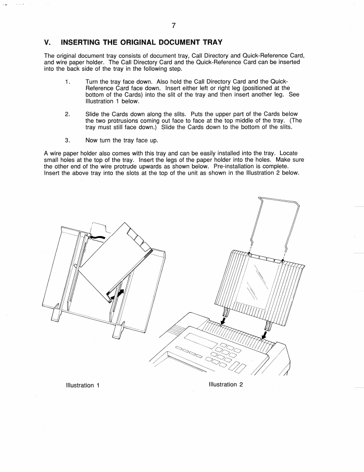 V. inserting the original document tray, Inserting the original document tray | Brother FAX-220 User Manual | Page 17 / 76