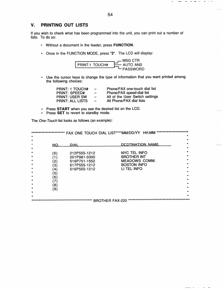Printing out lists, Brother fax-220 | Brother FAX-220 User Manual | Page 64 / 76
