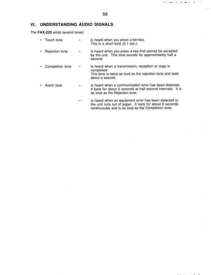 Vi. understanding audio signals | Brother FAX-220 User Manual | Page 66 / 76