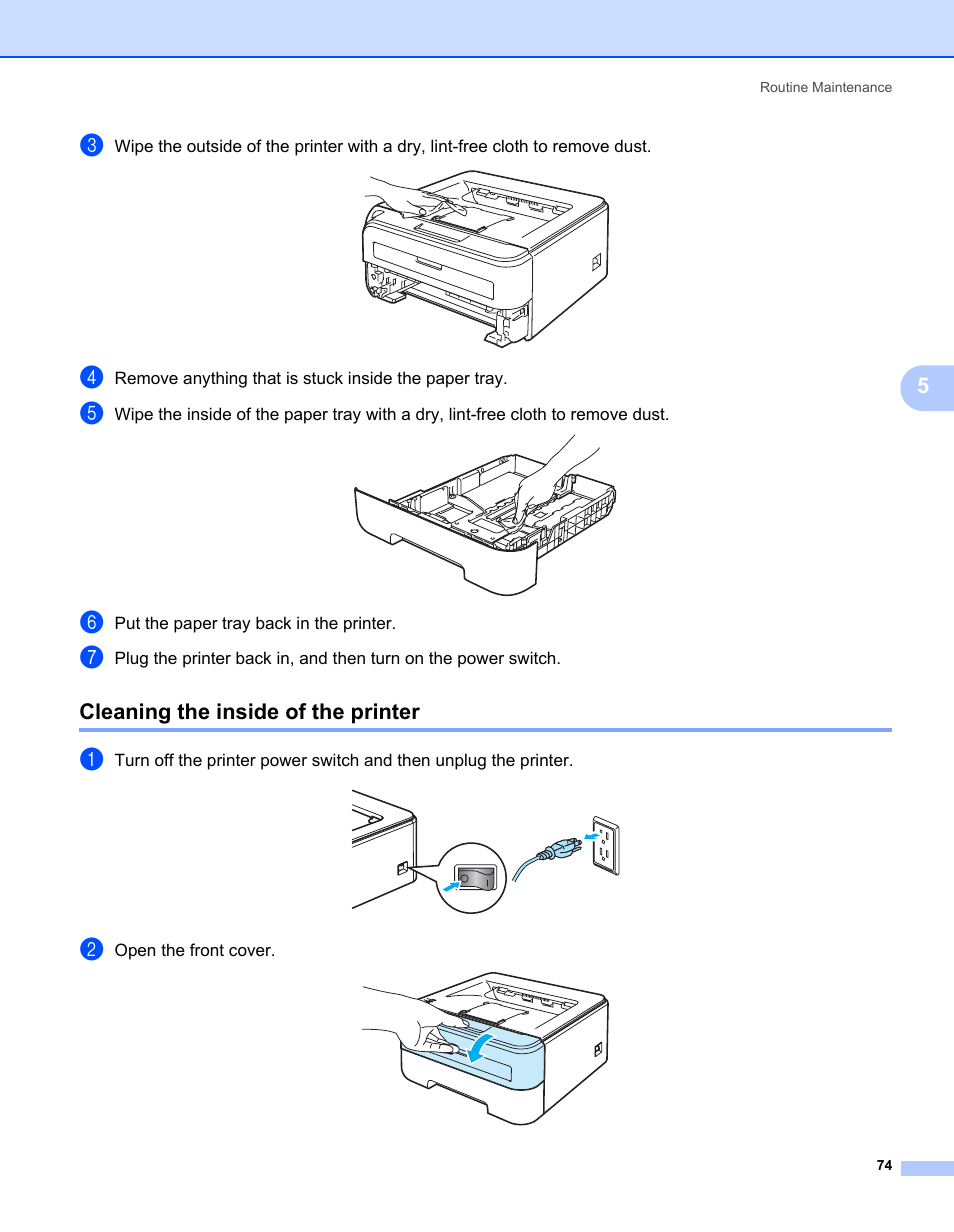 Cleaning the inside of the printer | Brother HL-2140 User Manual | Page 82 / 138