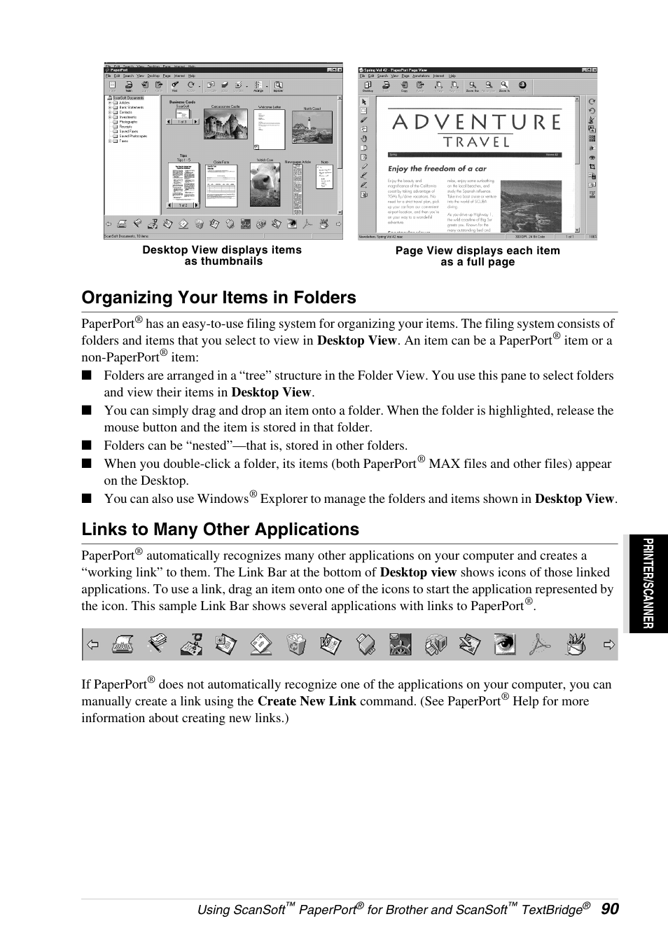 Organizing your items in folders, Links to many other applications | Brother 4800 User Manual | Page 101 / 174